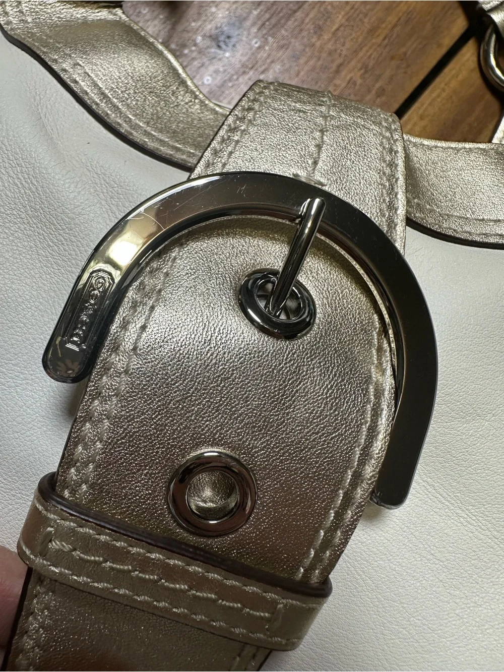 Coach Lynn SoHo White Smooth Leather Shoulder Bag with Gold Trim